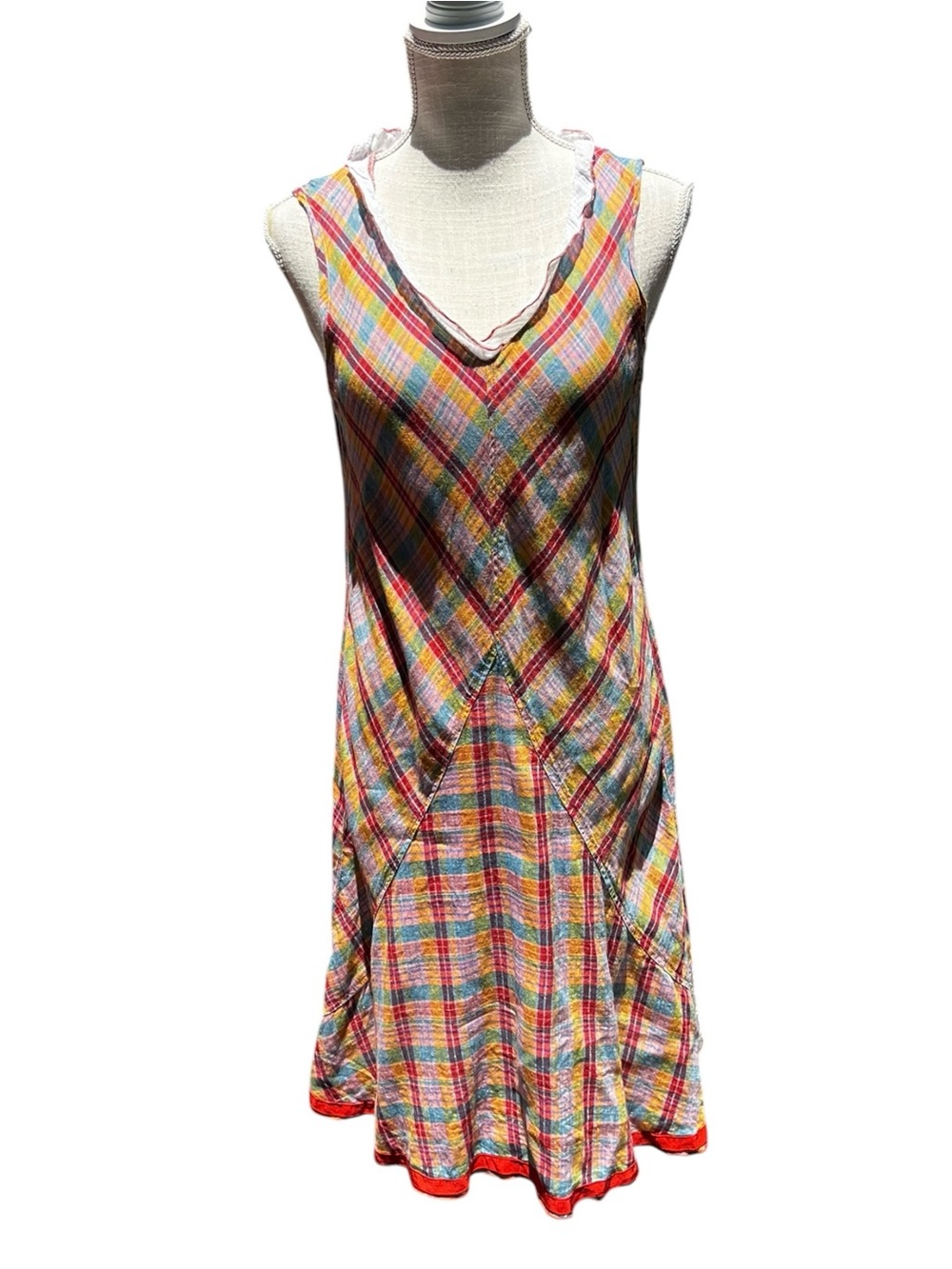 🌻Vintage Neesh by D.A.R. Madras Plaid Midi Dress A Line VNeck Sleeveless Size S - Picture 2 of 10